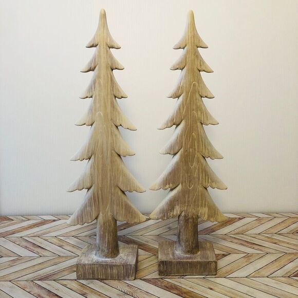 Christmas Whitewash Rustic Country Faux Wood Grain Spruce Tree Resin Decor - Picture 3 of 5